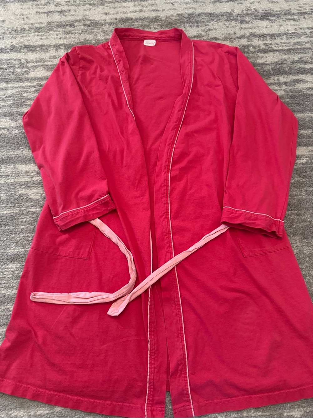 Women's Pink Cotton Robe with Contrast Tie